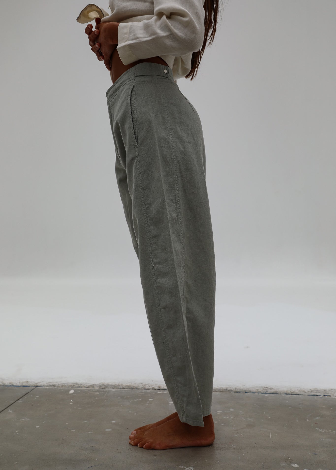 Barrel Linen Pants Light Green