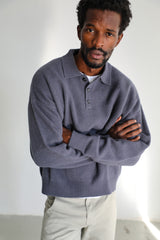 Classic Polo Knit Sweater Dark Blue