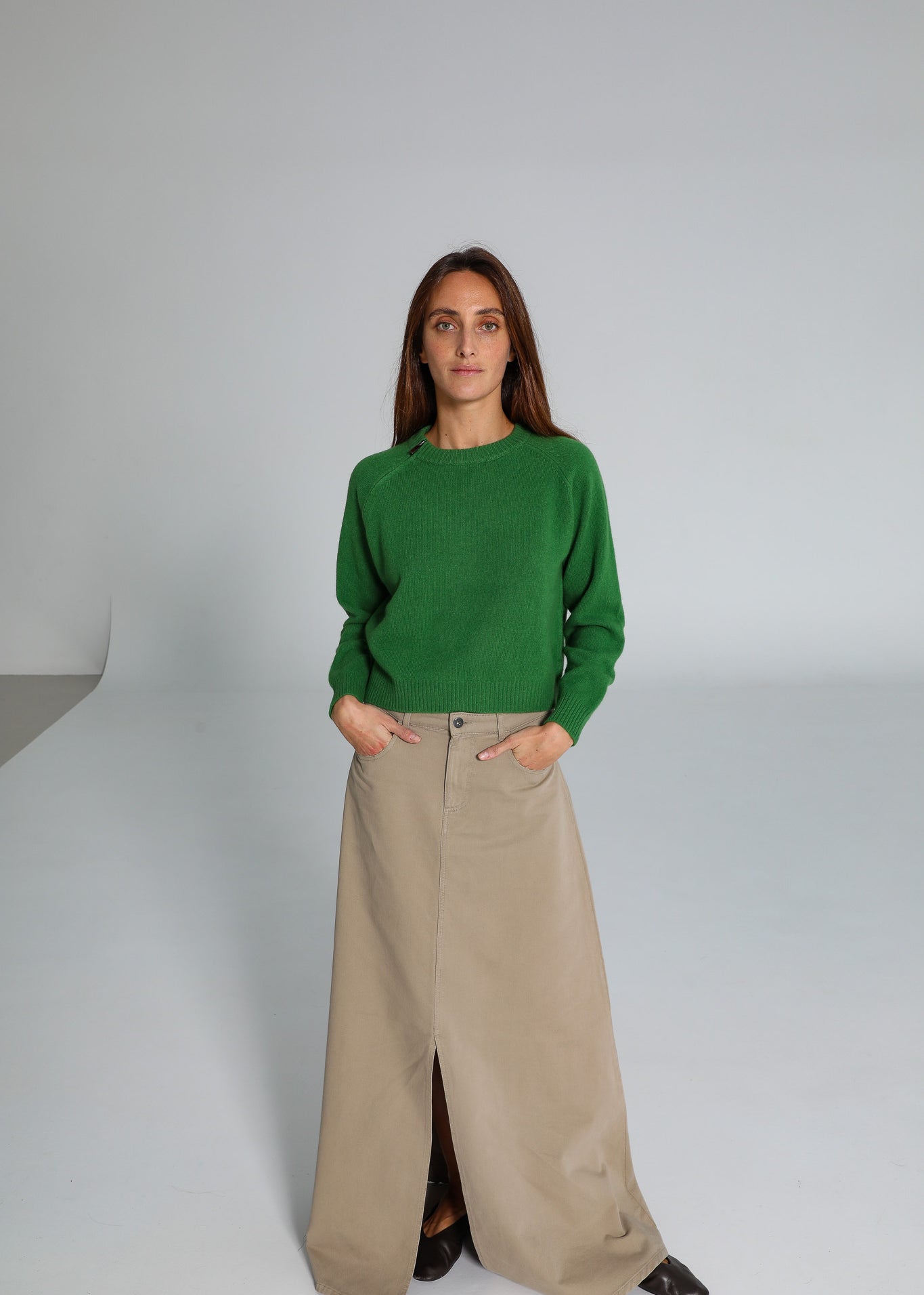 Zip Knit Sweater Green