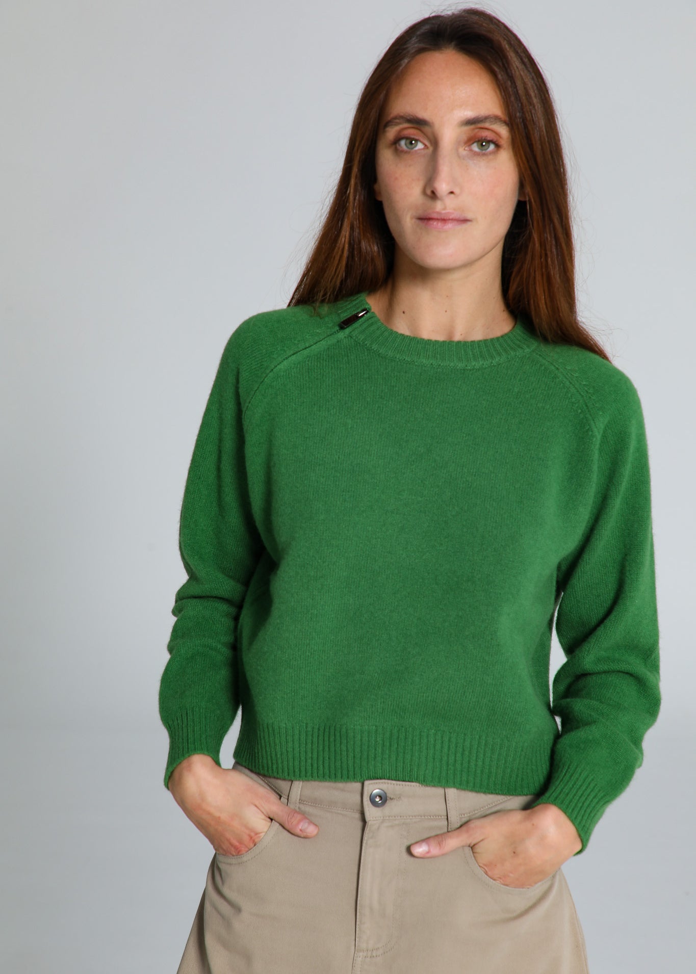 Zip Knit Sweater Green
