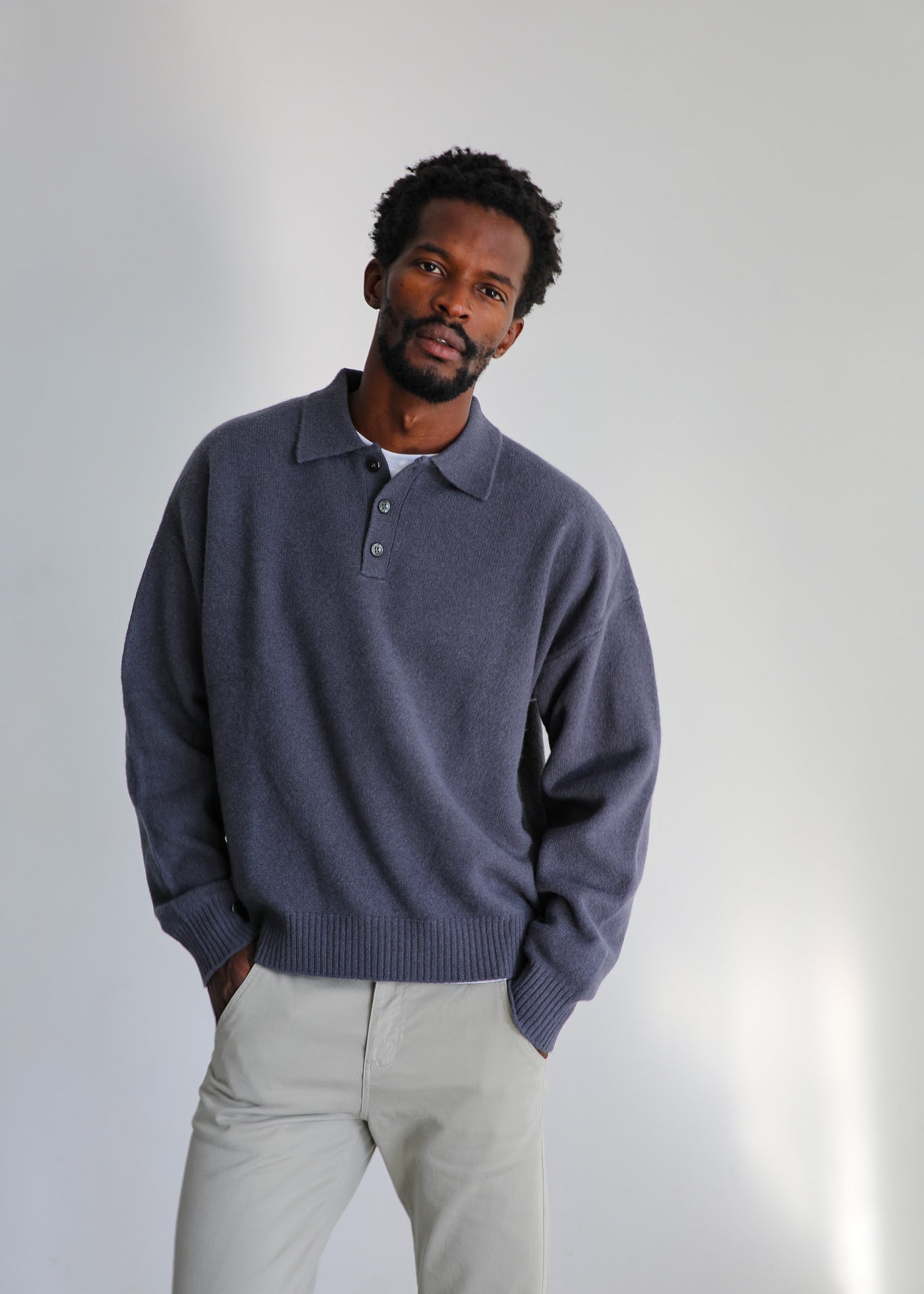 Classic Polo Knit Sweater Dark Blue