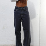 Wide Denim Seams Pants Navy