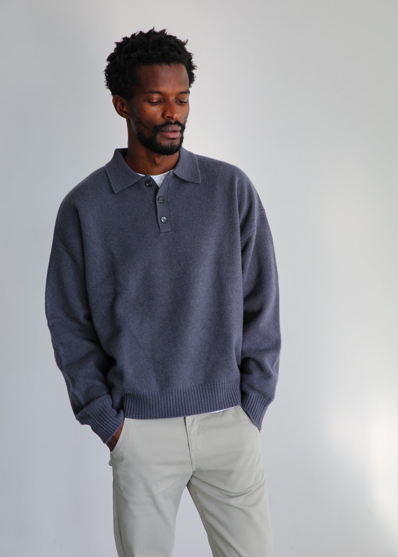 Classic Polo Knit Sweater Dark Blue