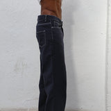 Wide Denim Seams Pants Navy