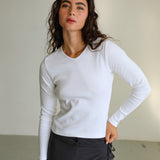 Long V-Neck T-Shirt White
