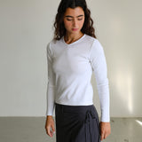 Long V-Neck T-Shirt White