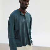 Long Trendy Buttons T-Shirt Stripes Blue