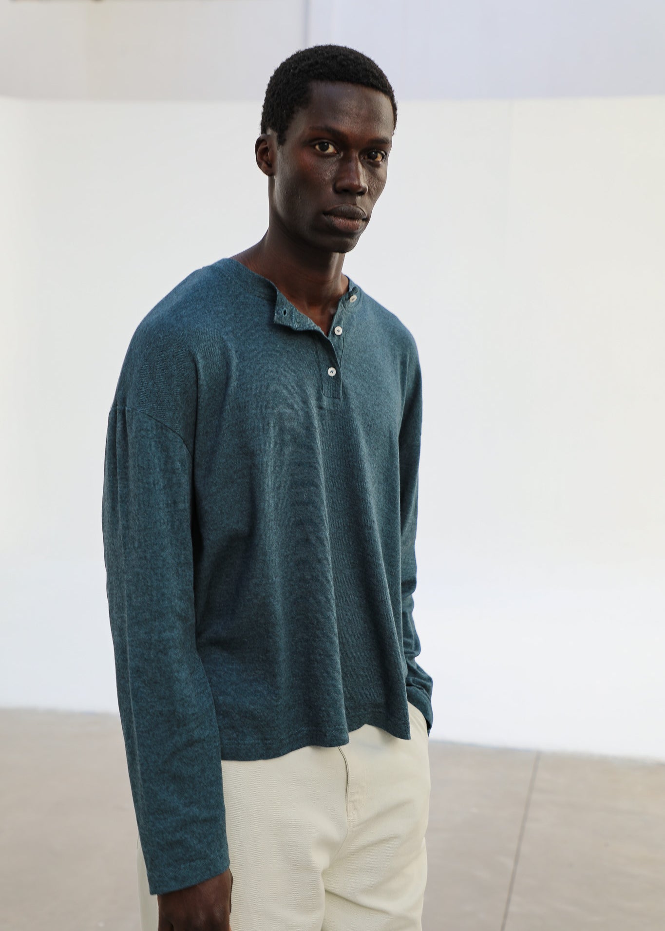 Long Trendy Buttons T-Shirt Stripes Blue