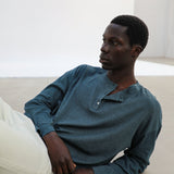 Long Trendy Buttons T-Shirt Stripes Blue