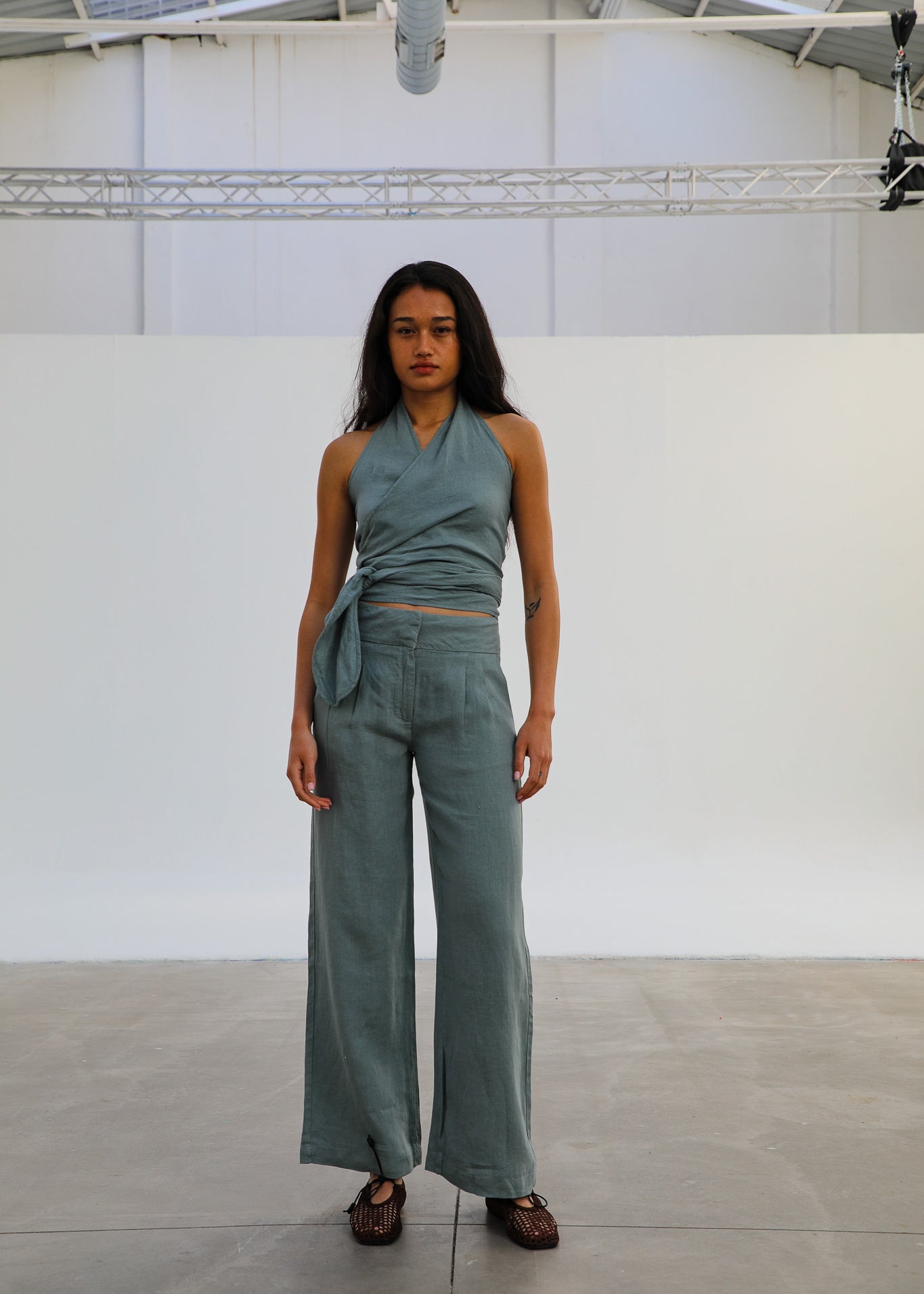 Linen Mix Top Light Blue