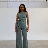 Linen Pleated Pants Light Blue