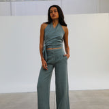 Linen Pleated Pants Light Blue