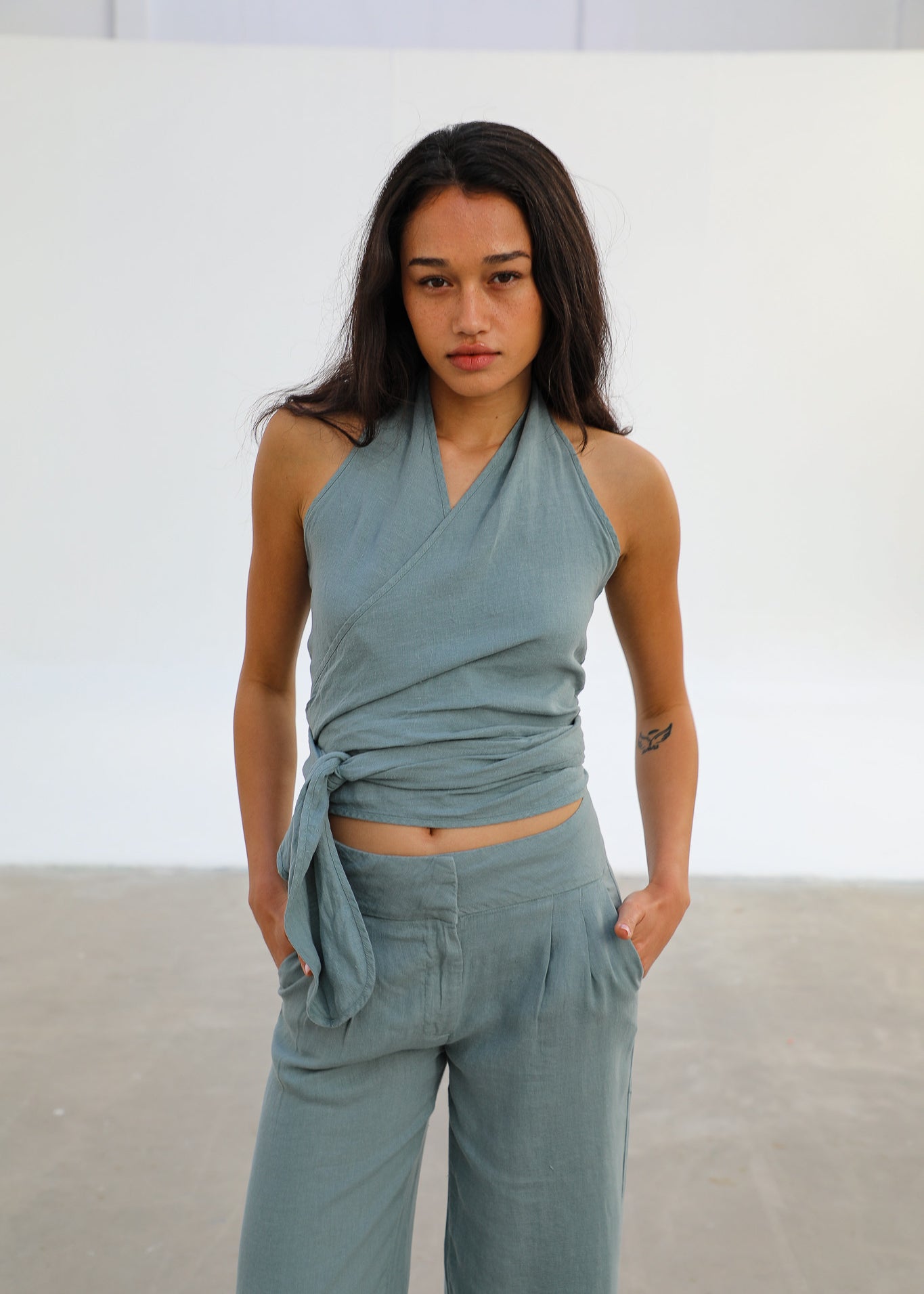 Linen Mix Top Light Blue