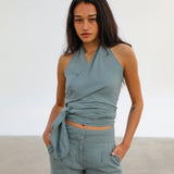 Linen Mix Top Light Blue