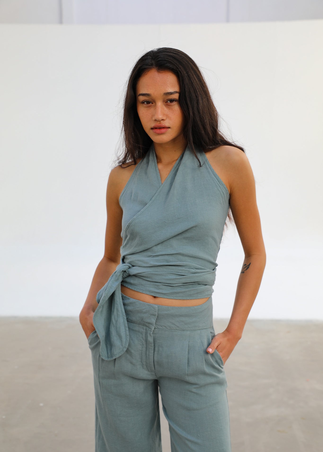 Linen Mix Top Light Blue