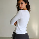 Long V-Neck T-Shirt White