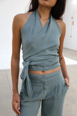 Linen Mix Top Light Blue