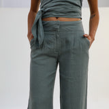 Linen Pleated Pants Light Blue