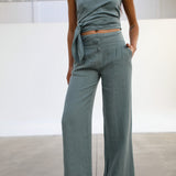 Linen Pleated Pants Light Blue