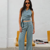 Linen Pleated Pants Light Blue