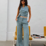 Linen Pleated Pants Light Blue