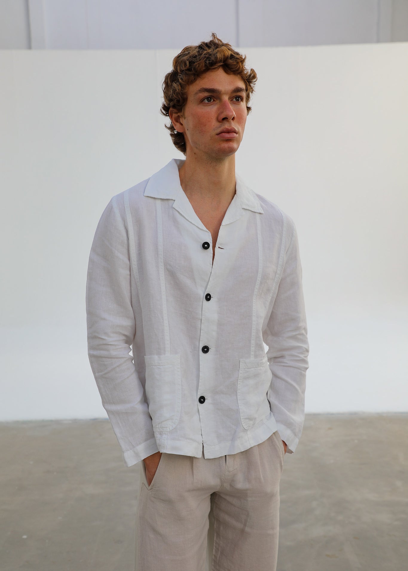 Linen Blazer Guayabera White