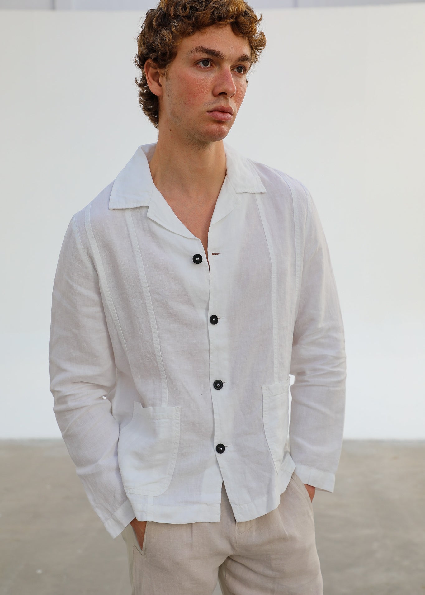 Linen Blazer Guayabera White