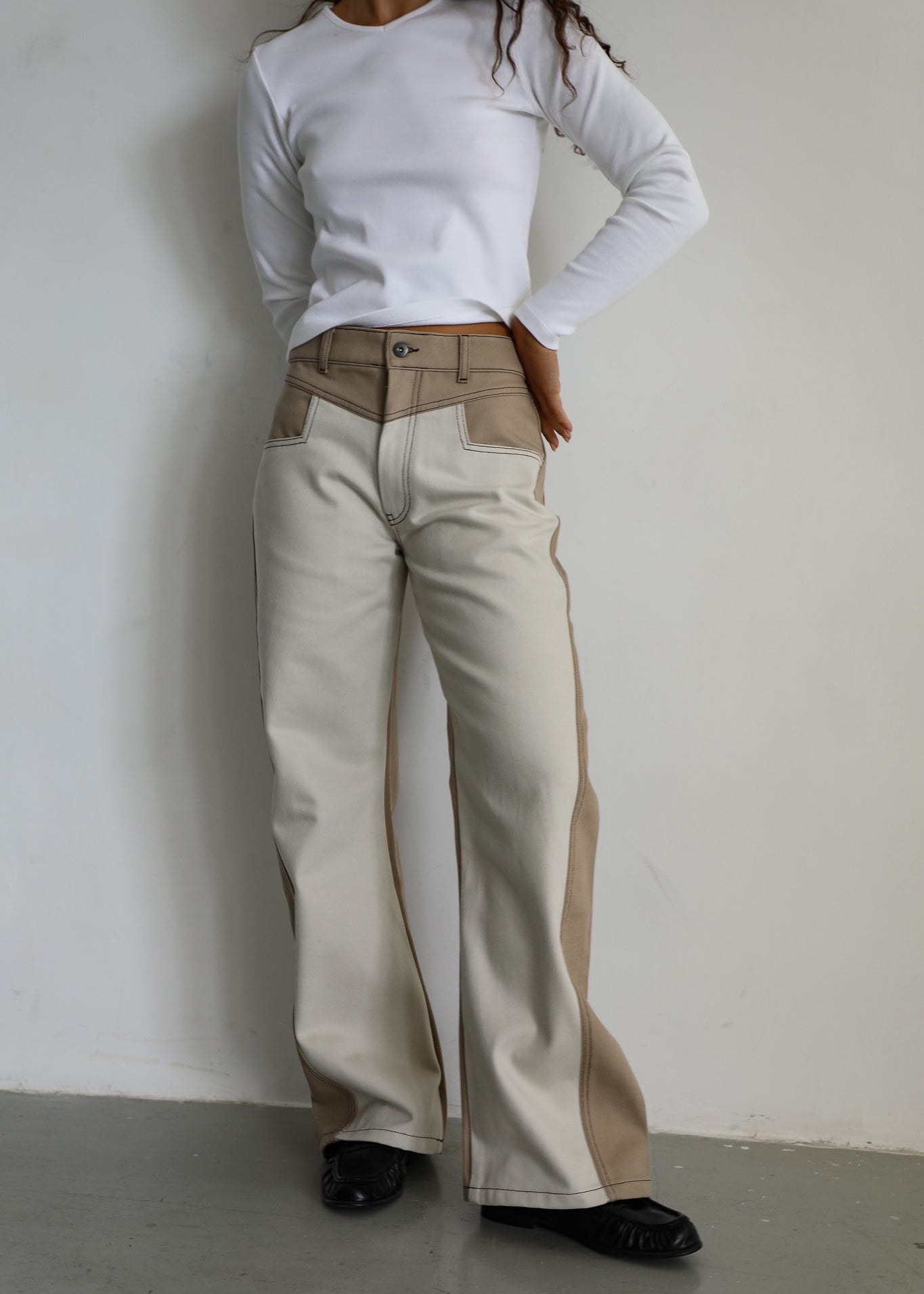 Double Tone Jeans Taupe & Beige