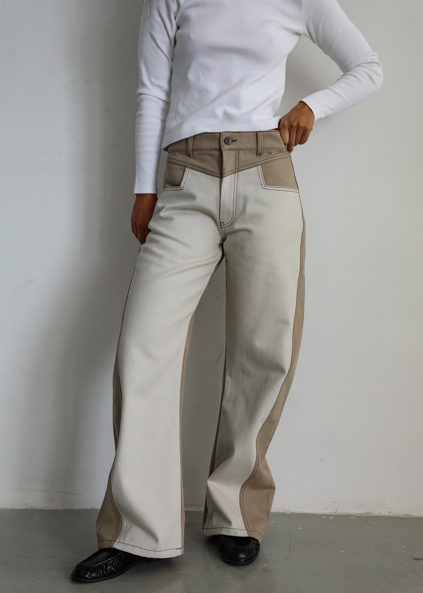 Double Tone Jeans Taupe & Beige