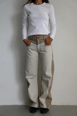 Double Tone Jeans Taupe & Beige