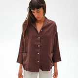 Linen Open Back Jacket Brown