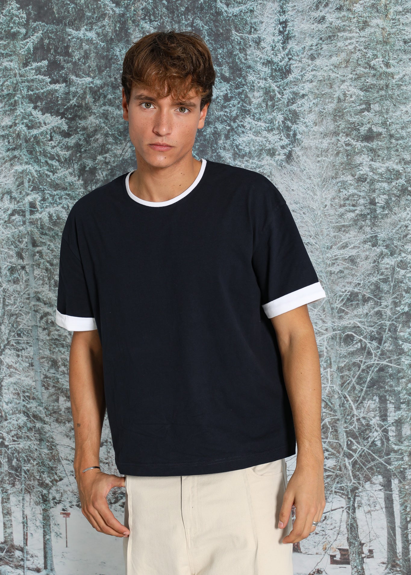 Double Tone Trendy T-Shirt Navy & Natural 