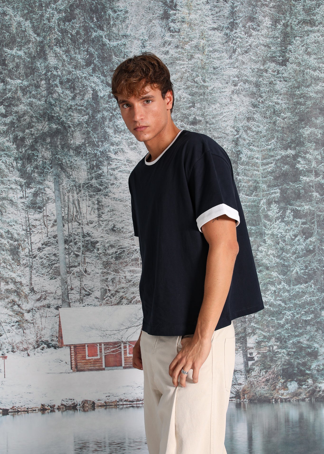 Double Tone Trendy T-Shirt Navy & Natural 