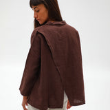 Linen Open Back Jacket Brown
