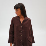 Linen Open Back Jacket Brown