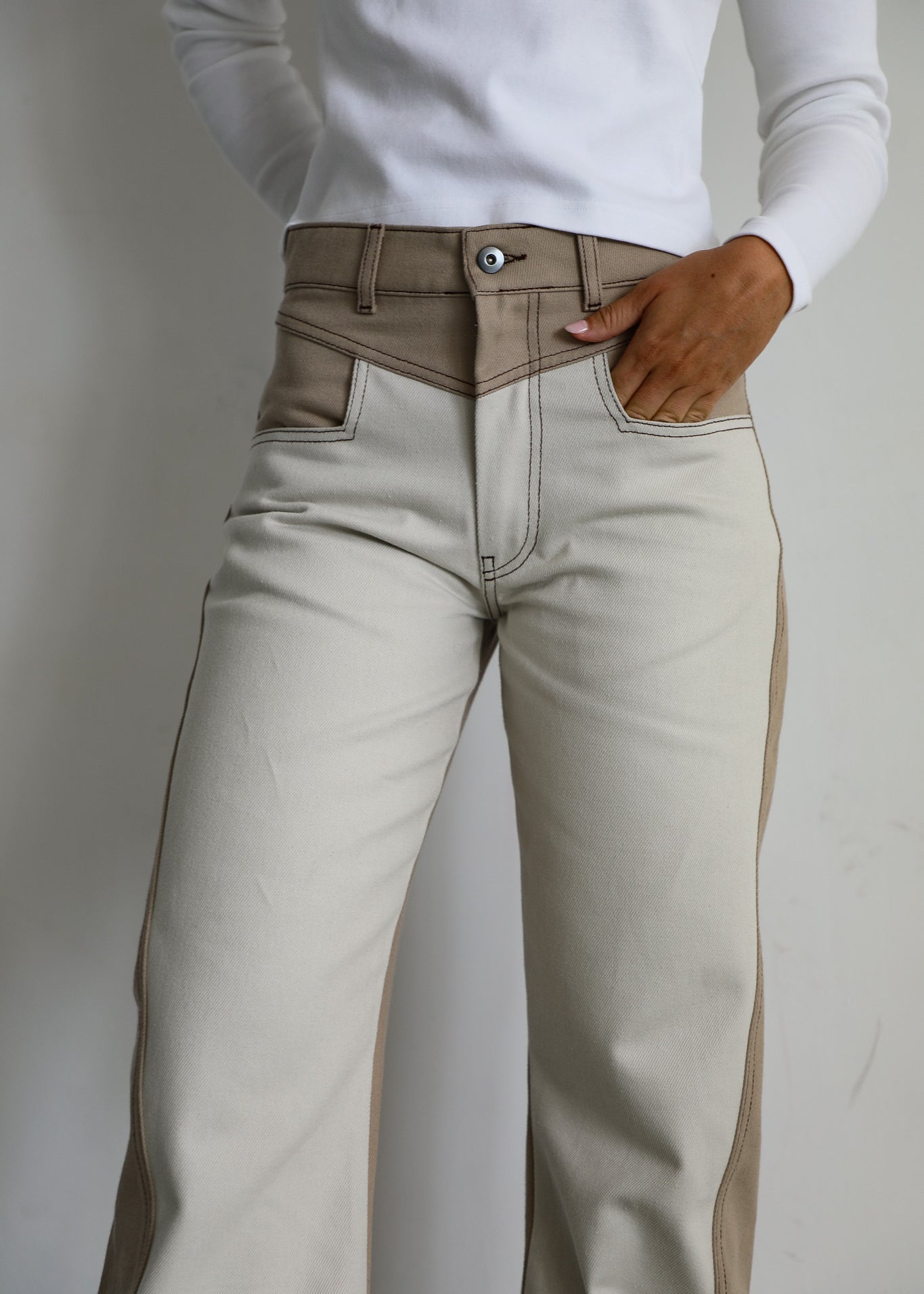 Double Tone Jeans Taupe & Beige