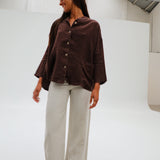 Linen Open Back Jacket Brown