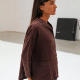 Linen Open Back Jacket Brown