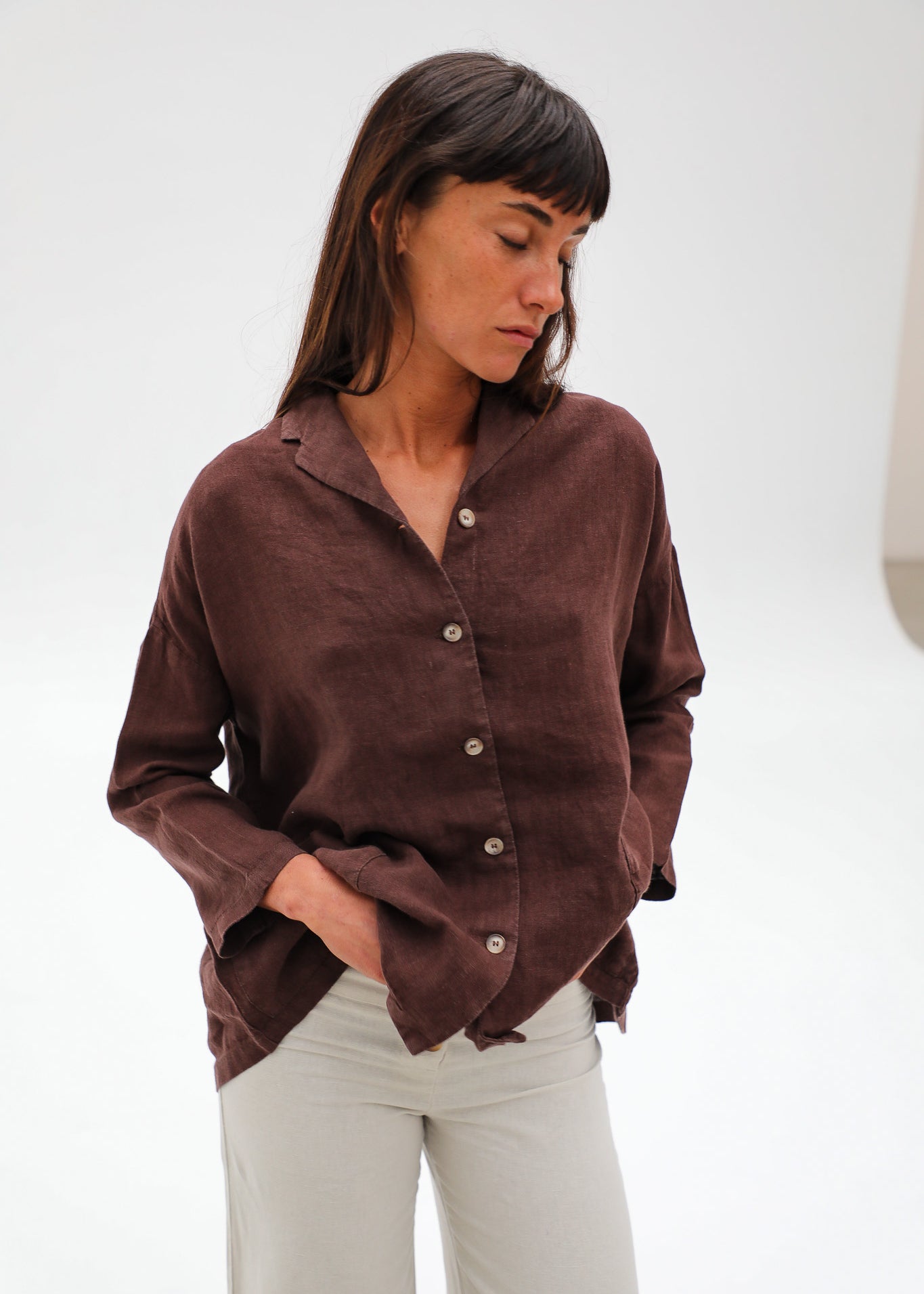 Linen Open Back Jacket Brown