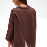 Linen Open Back Jacket Brown