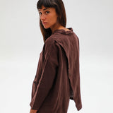Linen Open Back Jacket Brown