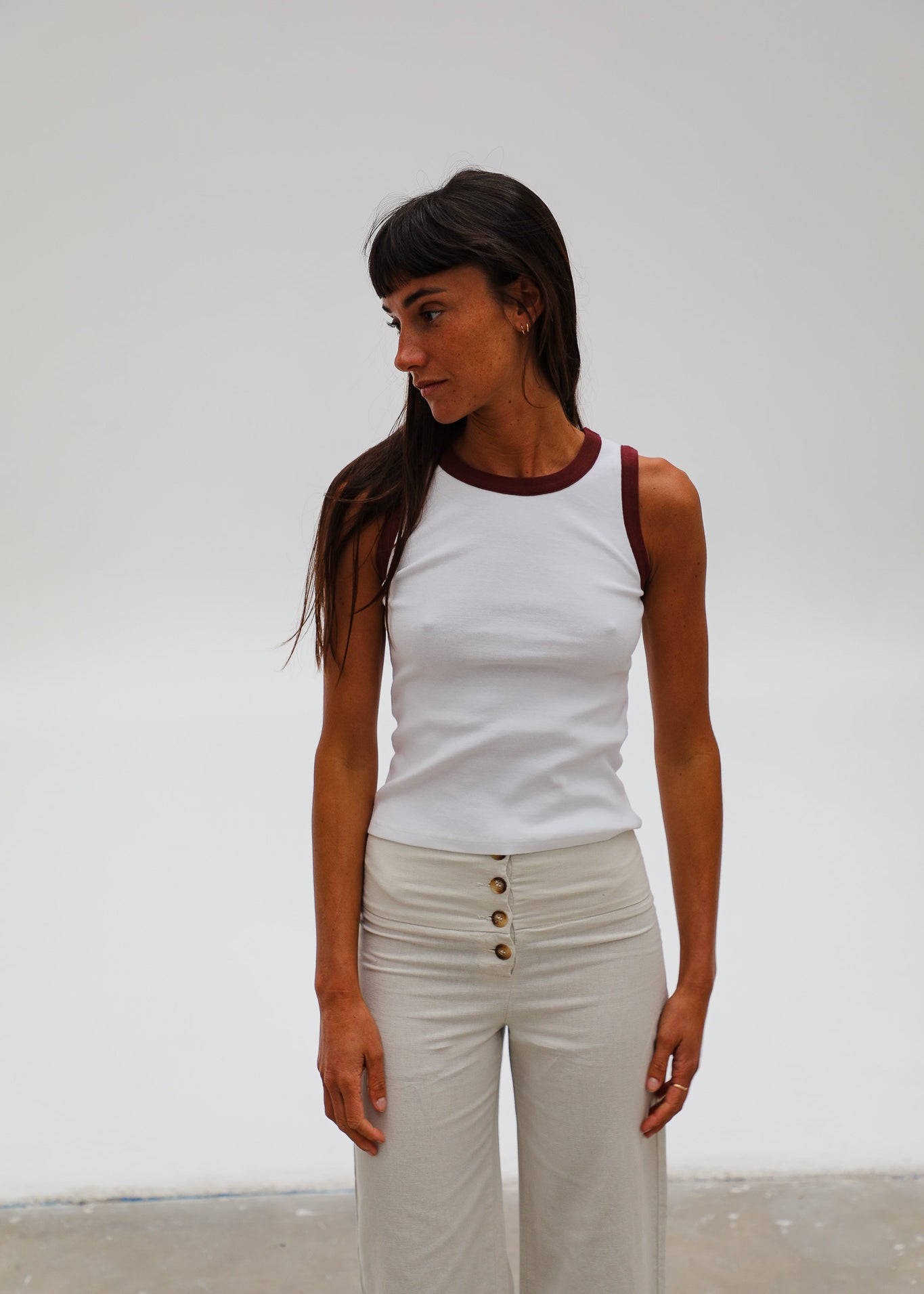 Ringer Tank Top White & Burgundy