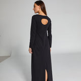 Back Hole Long Dress Dark Blue