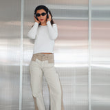 Double Tone Jeans Taupe & Beige
