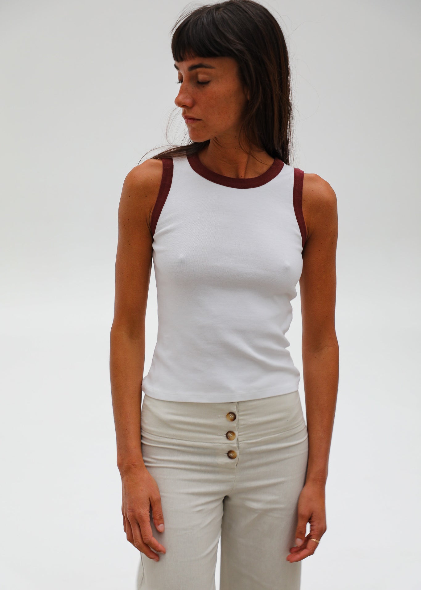 Ringer Tank Top White & Burgundy