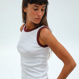 Ringer Tank Top White & Burgundy
