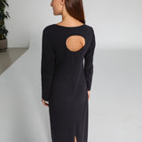 Back Hole Long Dress Dark Blue