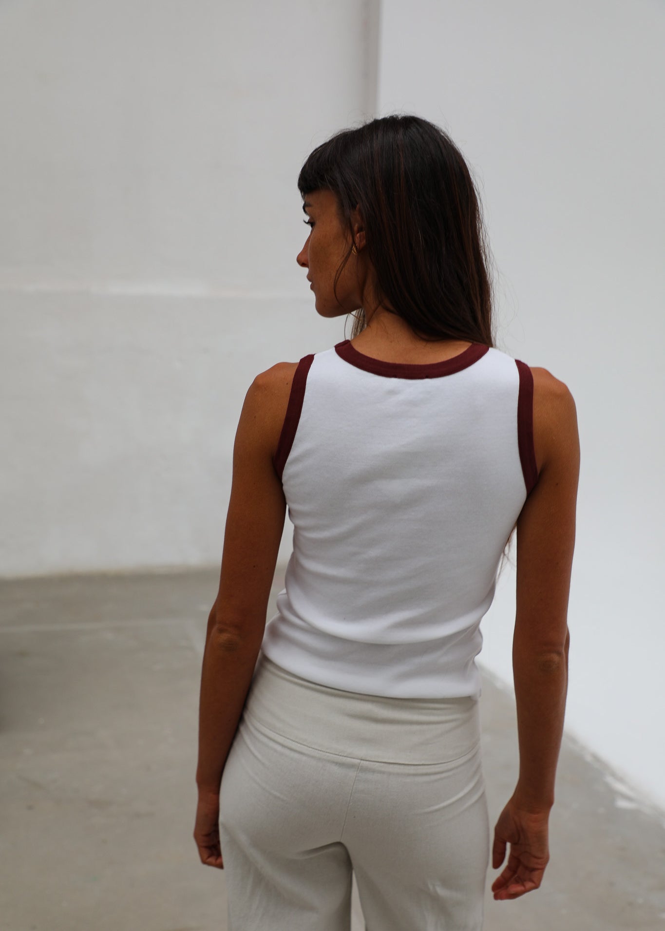 Ringer Tank Top White & Burgundy