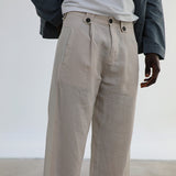 Linen Modern Pleated Pants Beige
