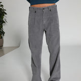 Corduroy Modern Comfy Pleated Pants Dark Grey